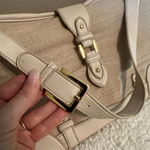 Vintage 90s Etienne Aigner Shoulder Bag Neutral Beige Textured Jute Barbiecore - Picture 3 of 16